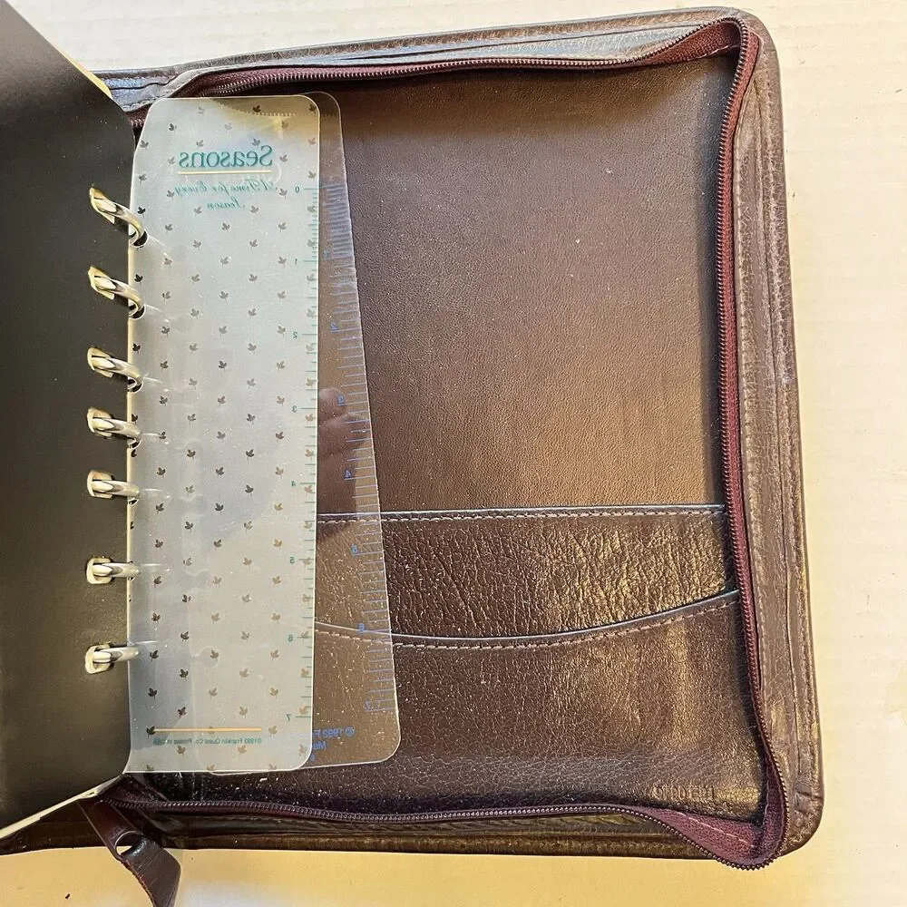 Leather Franklin Inserts Covey Planner Zippered 7-Ring Organizer Burgundy
